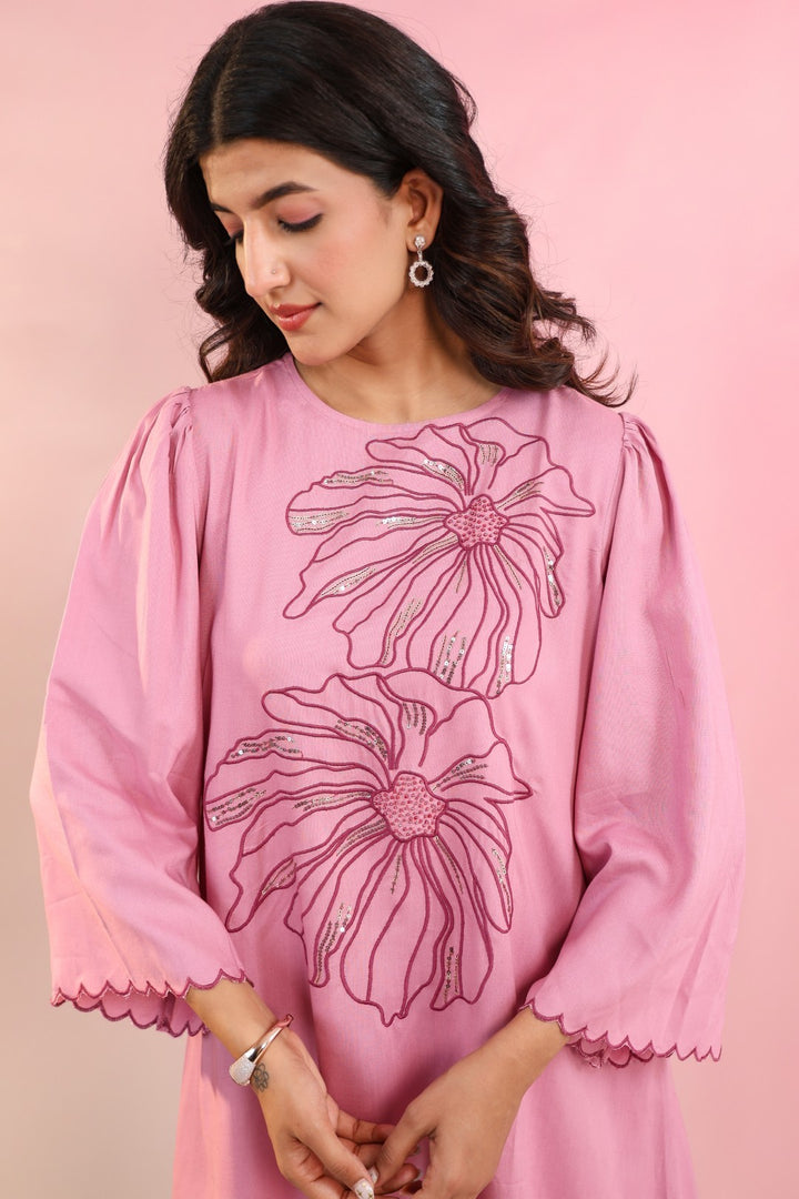 Raftar Flamingo Embroidery Cotton Kurta Pant Set