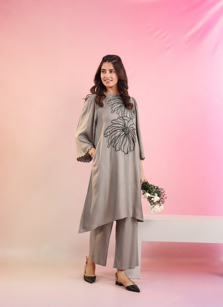 Raftar Slate Embroidery Cotton Kurta Pat set