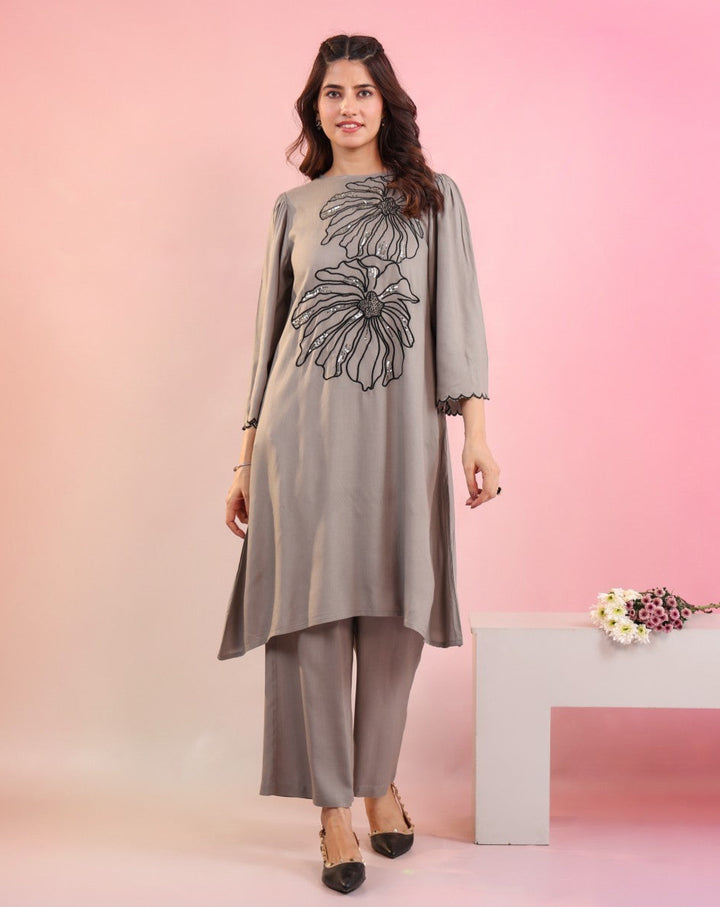 Raftar Slate Embroidery Cotton Kurta Pat set