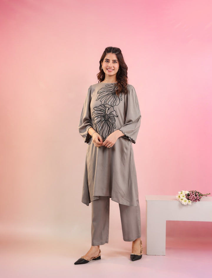 Raftar Slate Embroidery Cotton Kurta Pat set