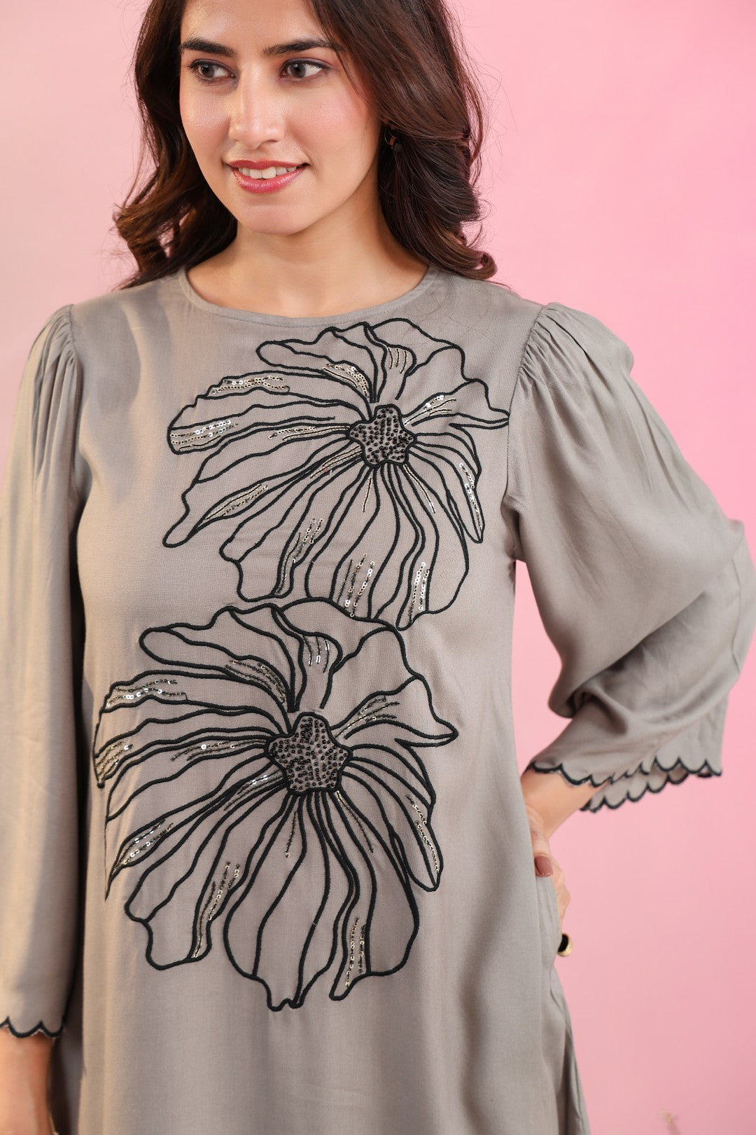 Raftar Slate Embroidery Cotton Kurta Pat set