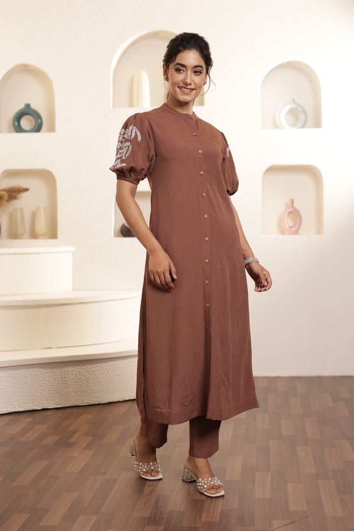 Raya Brown Embroidred Co-ord Set