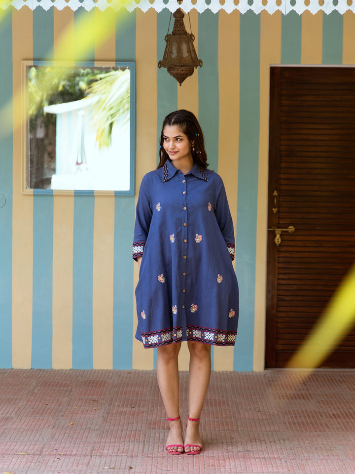 JINISHA AZURE COTTON SHIRT DRESS