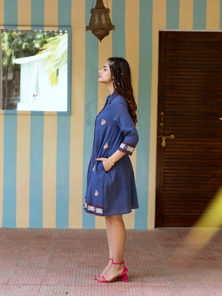 JINISHA AZURE COTTON SHIRT DRESS