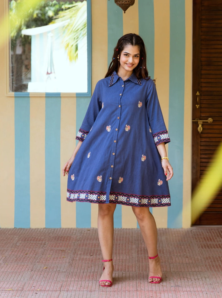 JINISHA AZURE COTTON SHIRT DRESS