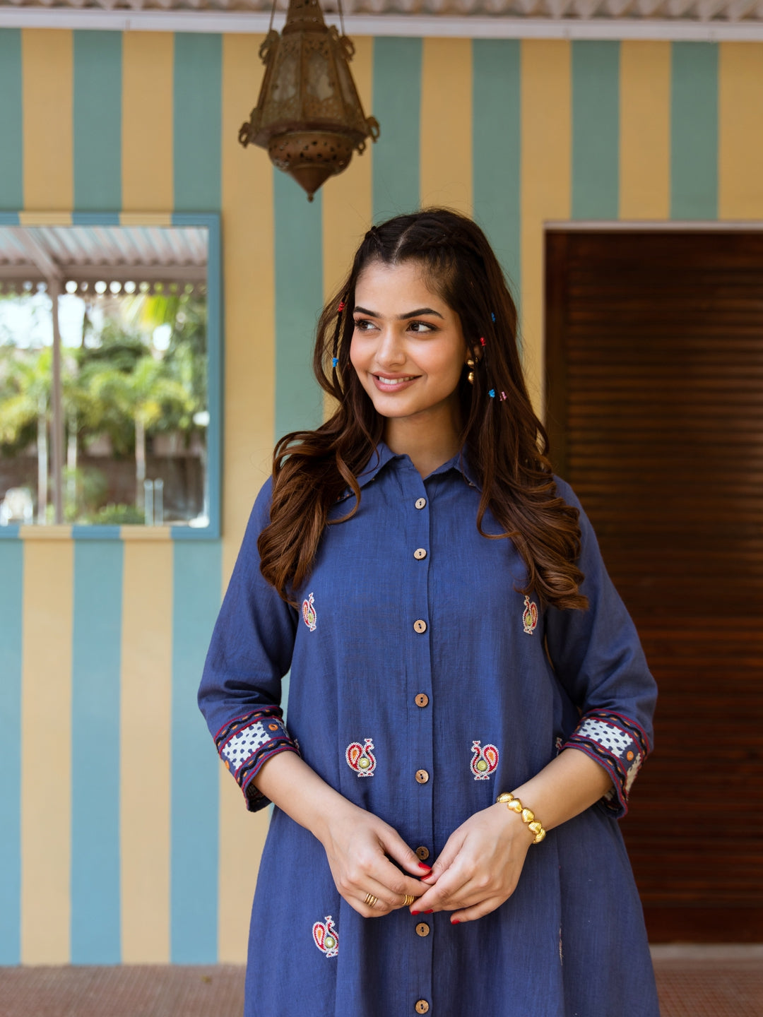 JINISHA AZURE COTTON SHIRT DRESS