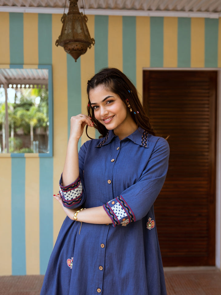 JINISHA AZURE COTTON SHIRT DRESS