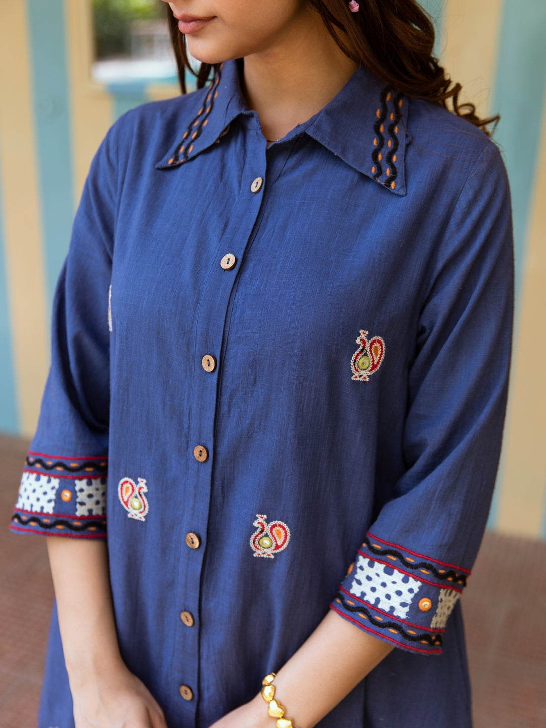 JINISHA AZURE COTTON SHIRT DRESS