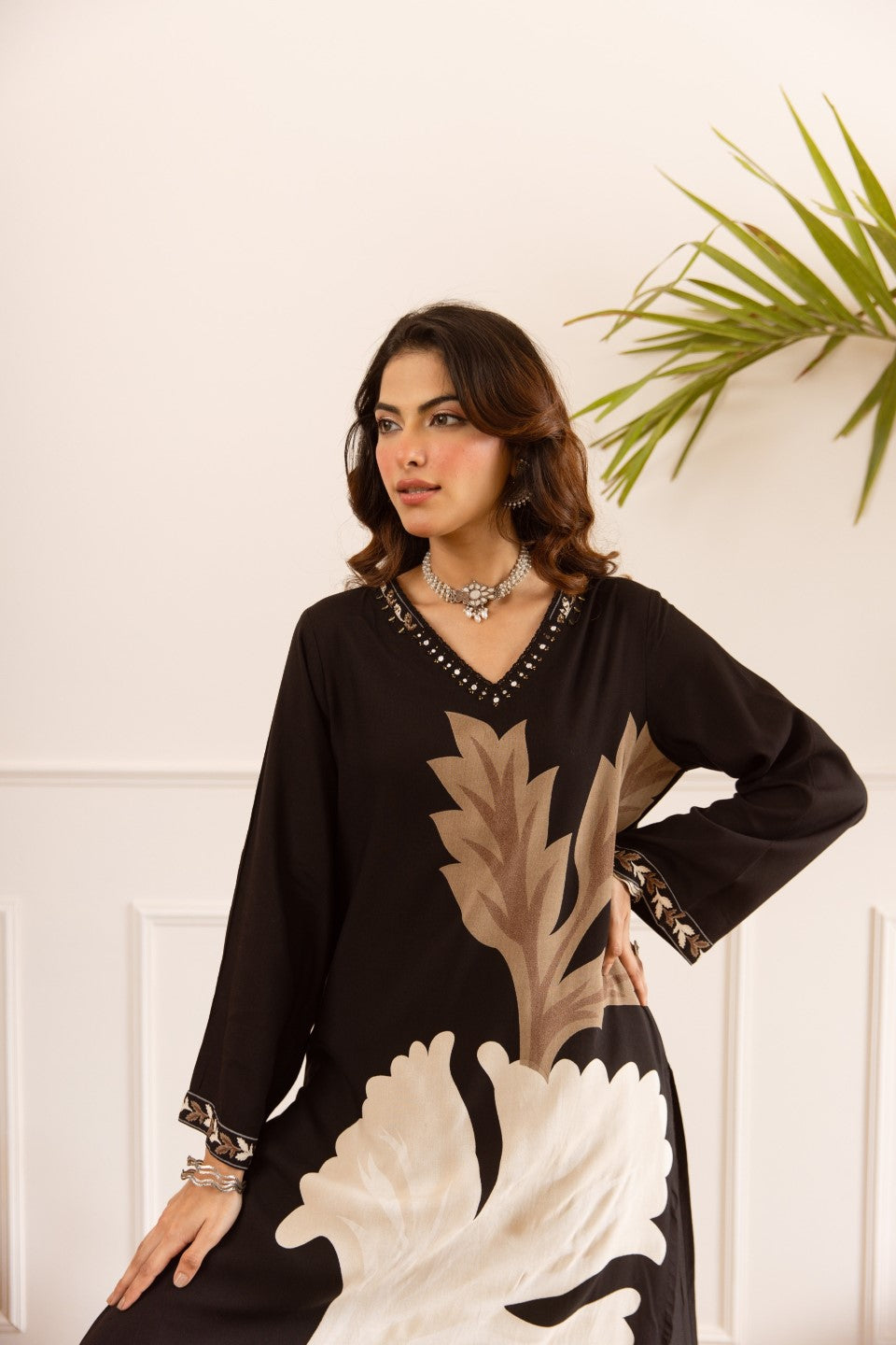 Karen taupe printed cotton kurta pant set