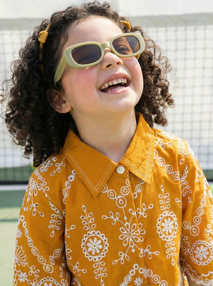 Joy apricot schiffli cotton co-ord set