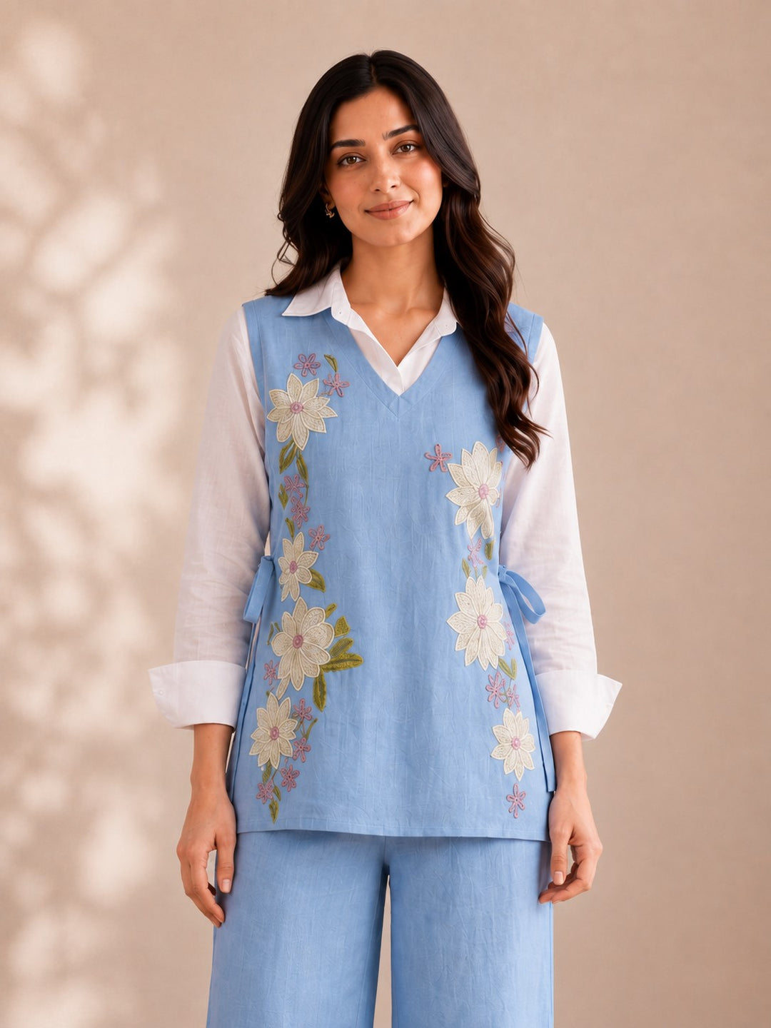 Tatva Yin Embroidery Bib Style Cotton Co-Ord Set
