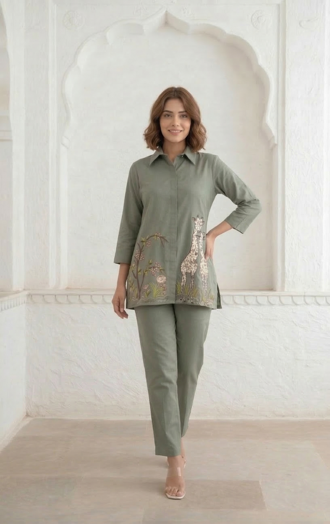 Gaur stone embroidery cotton co-ord set