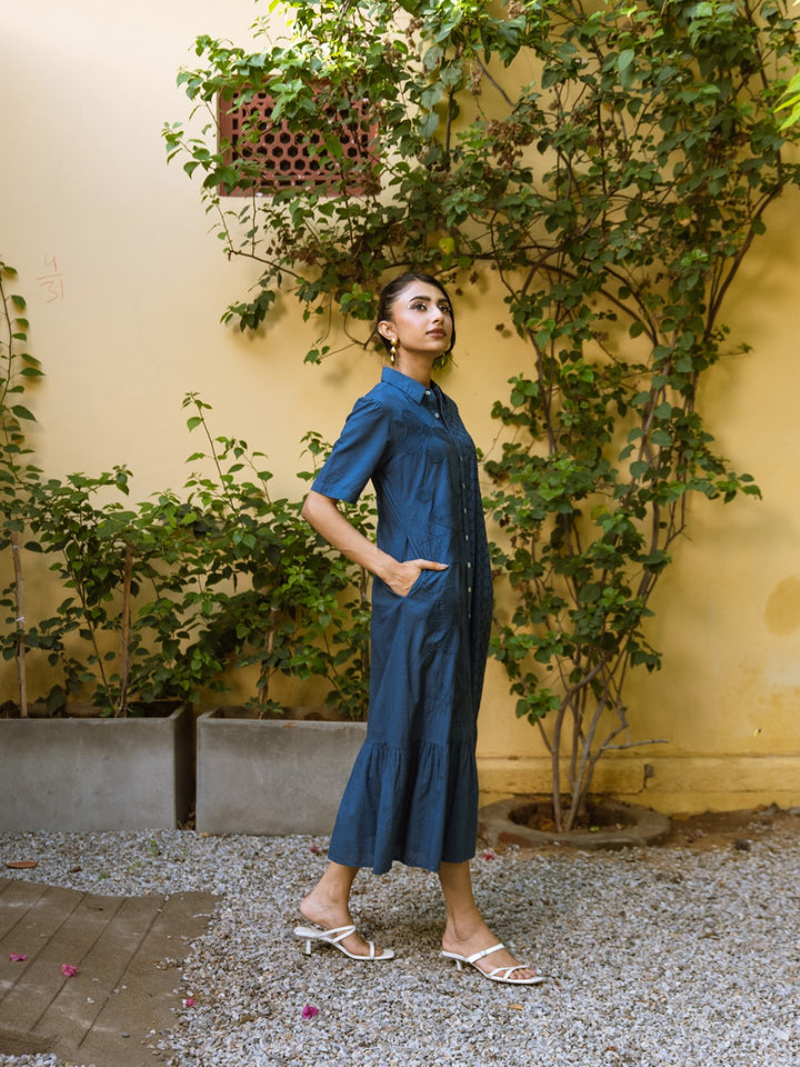 Ravya azure embroidery cotton dress