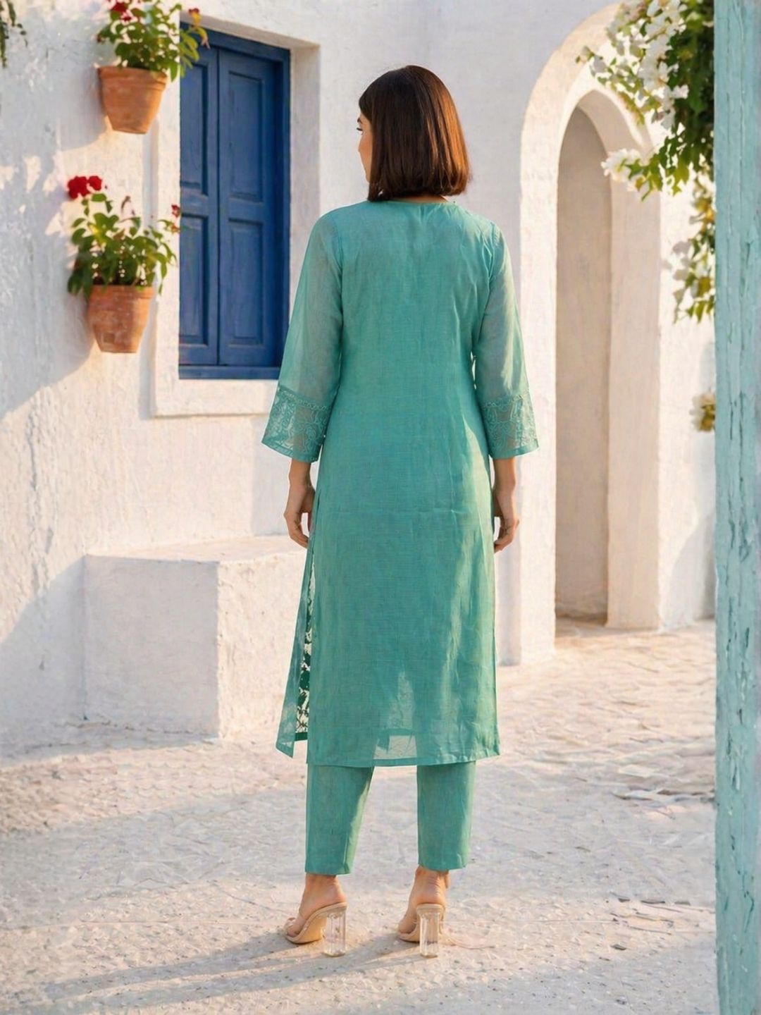 Mahi Sea Lace Work Suit Set