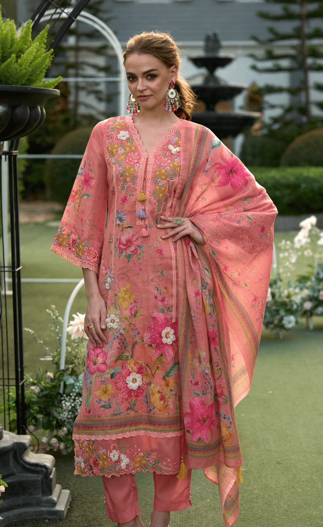Mariam Salmon embroidery Lawn Suit Set