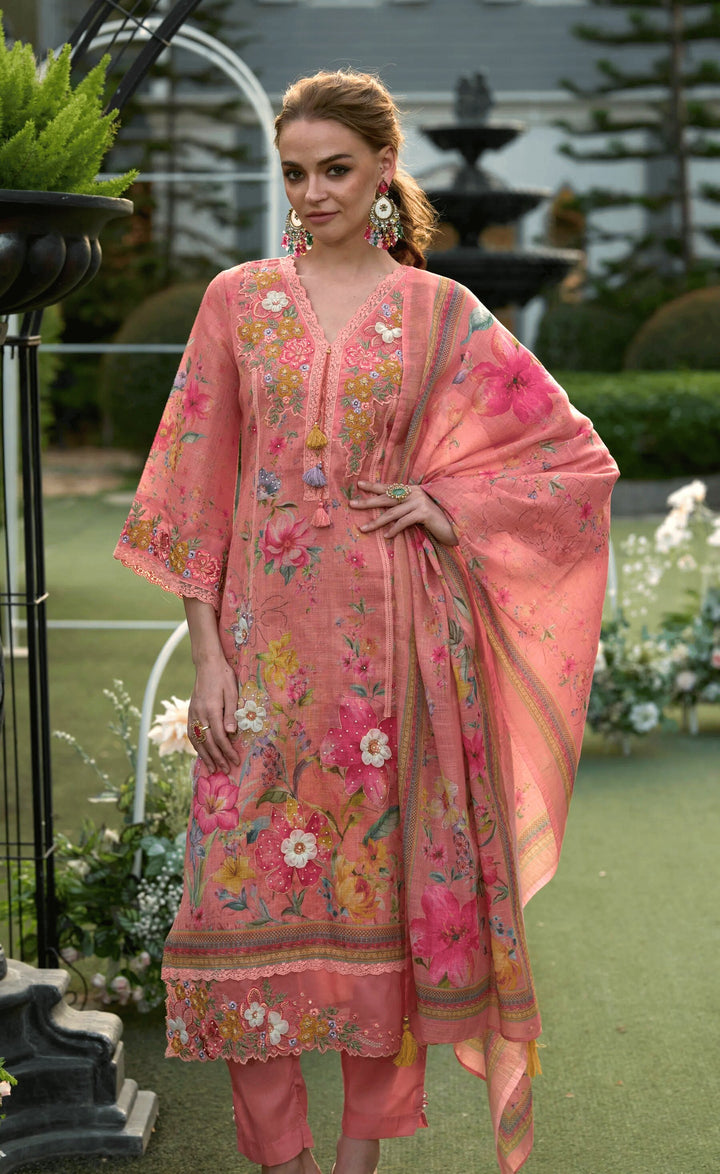 Mariam Salmon embroidery Lawn Suit Set