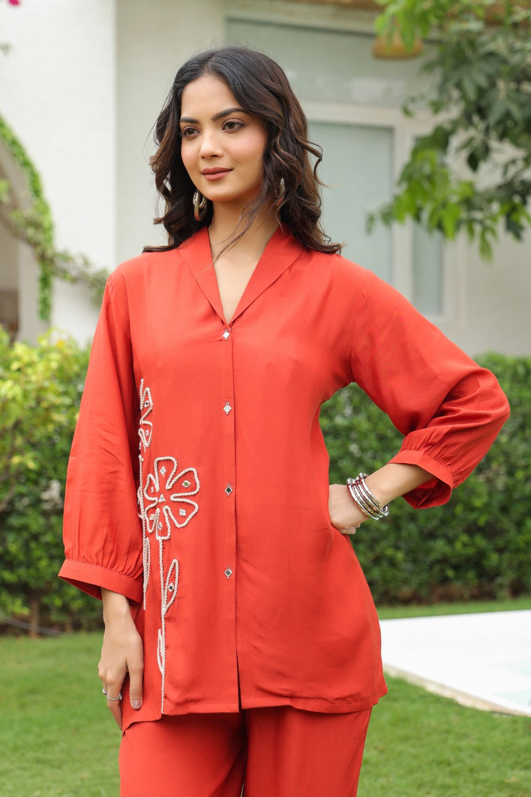 Sargi saffron embroidery cottton co-ord set