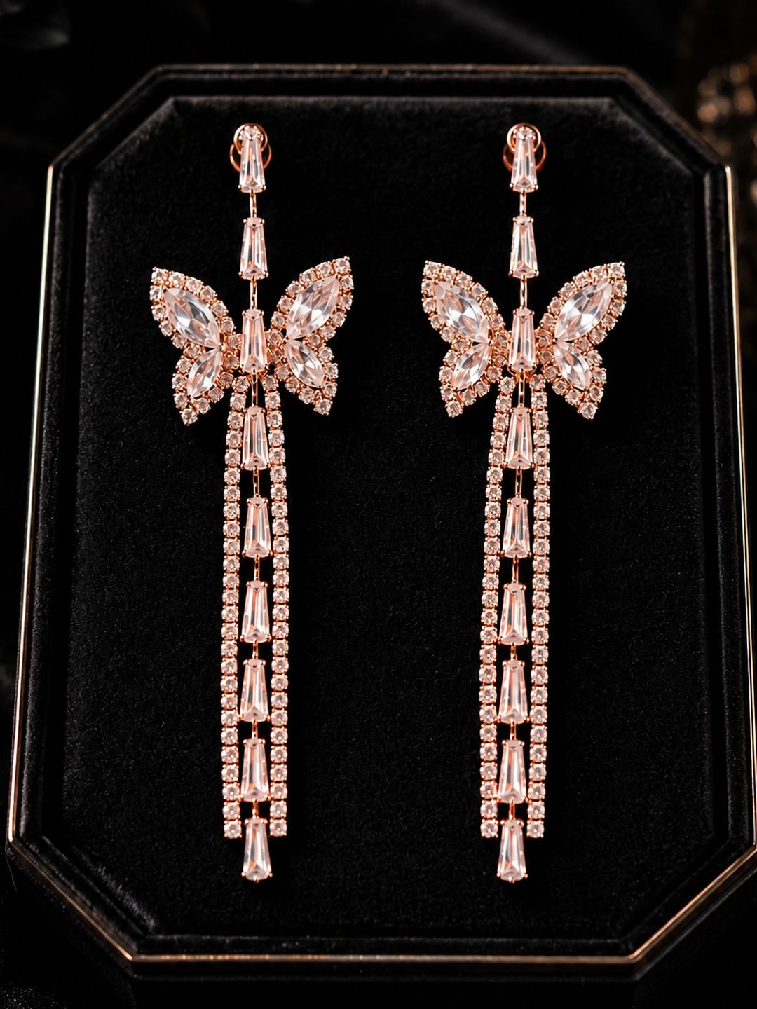 Crystal Butterfly Tassel Earrings