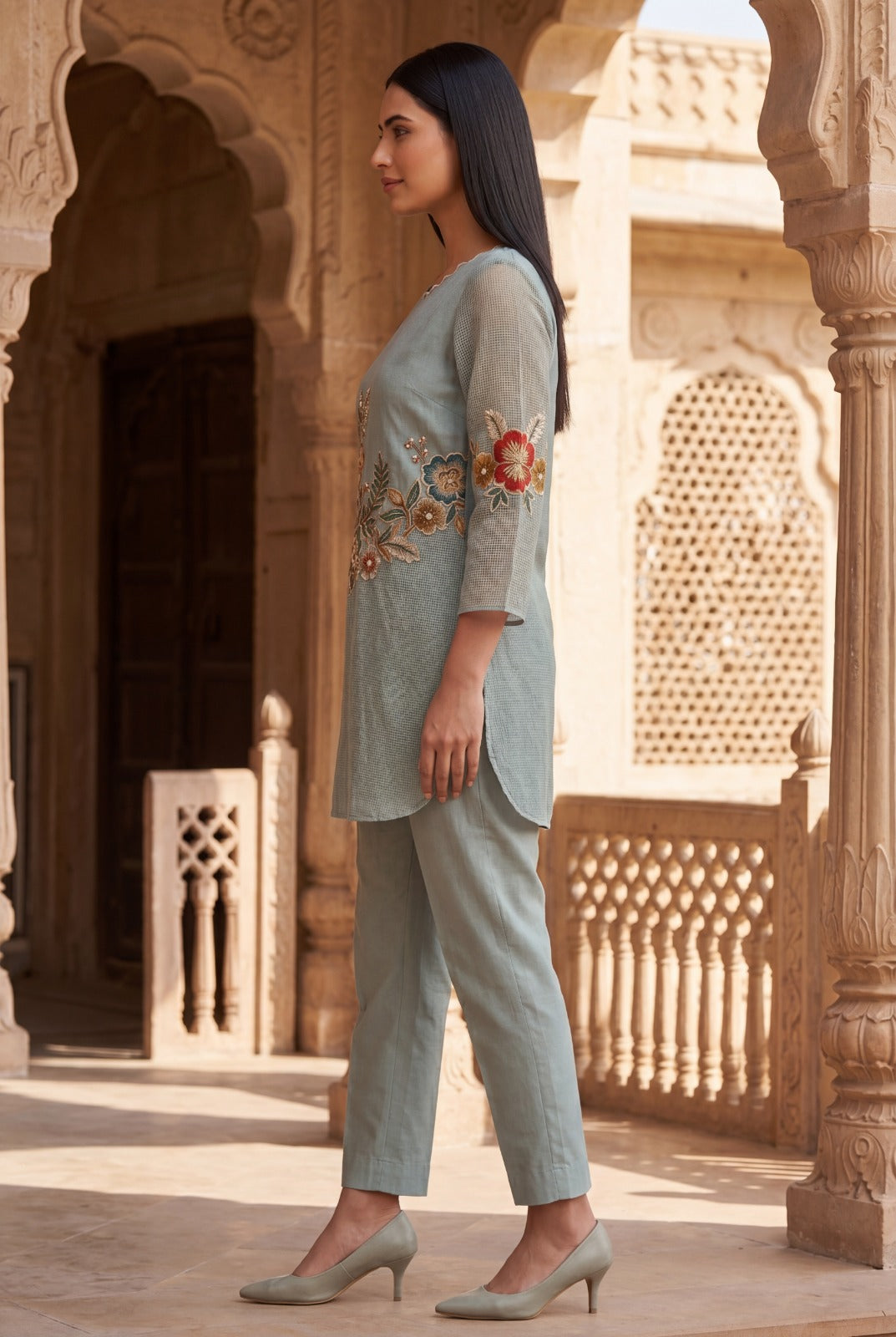 Gaur pista embroidery cotton co-ord set
