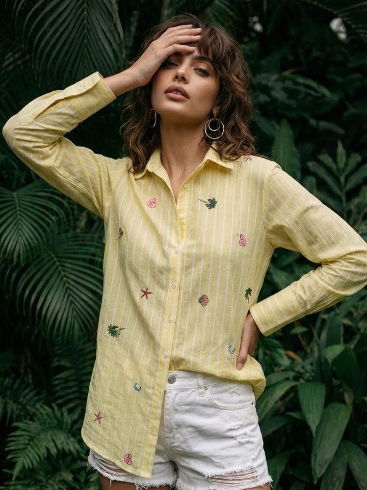 Ivanka canary stripes embroidery cotton shirt