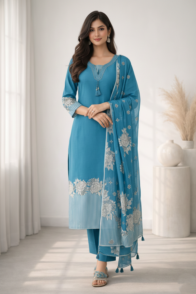 Reet Teal Printed Work Suit Set