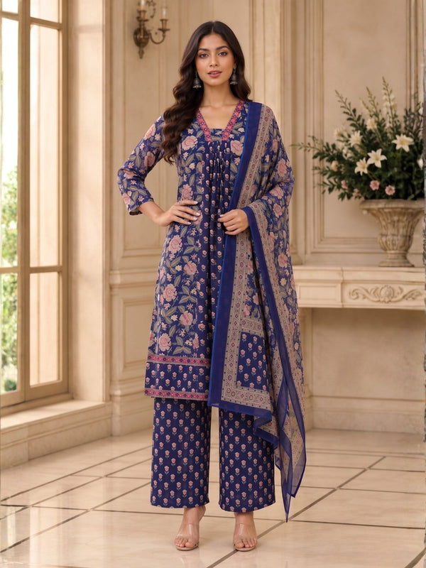 Sahila Navy Cotton Suit Set