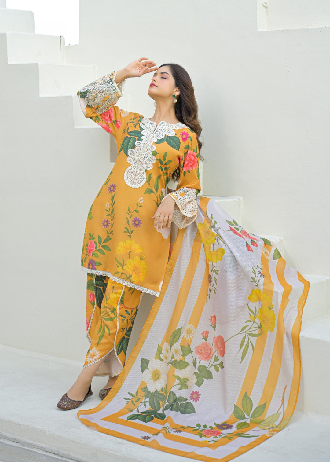 Dagdai canary printed suit set