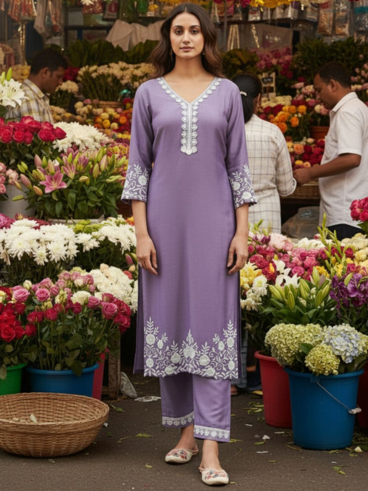 Tara Lavender Embroidered Suit Set