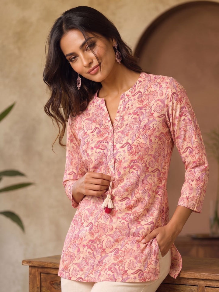 UMA BLUSH PRINTED COTTON SHORT TOP
