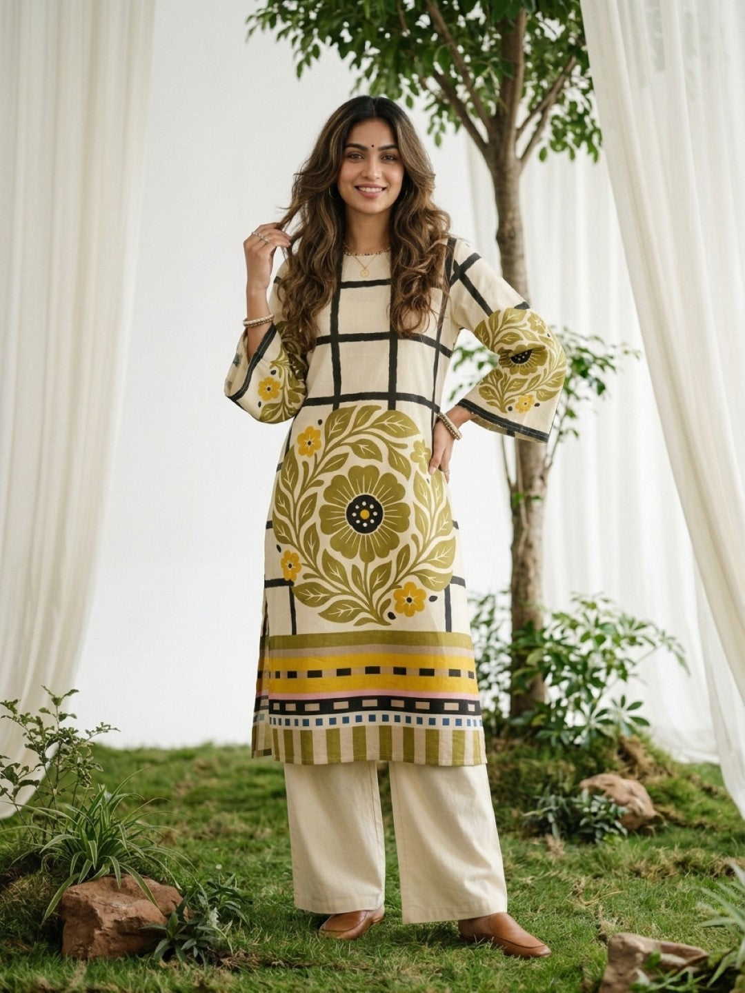 Virosh sunglow cotton printed Kurta Pant set