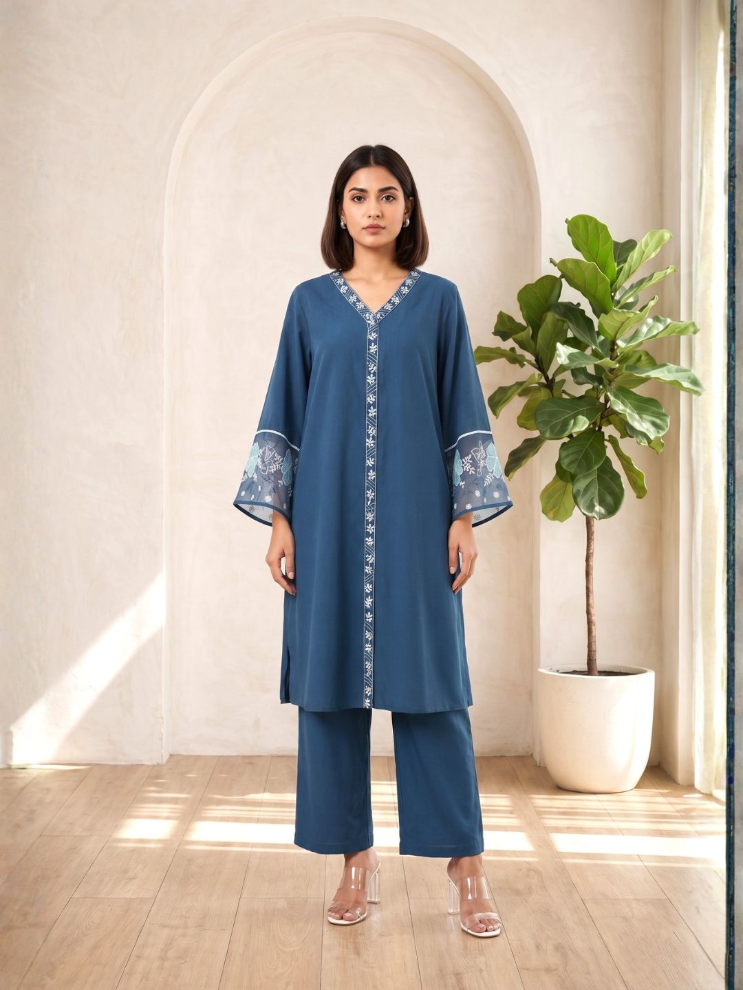 Purna Ocean Embroidered Cotton Co-ord Set
