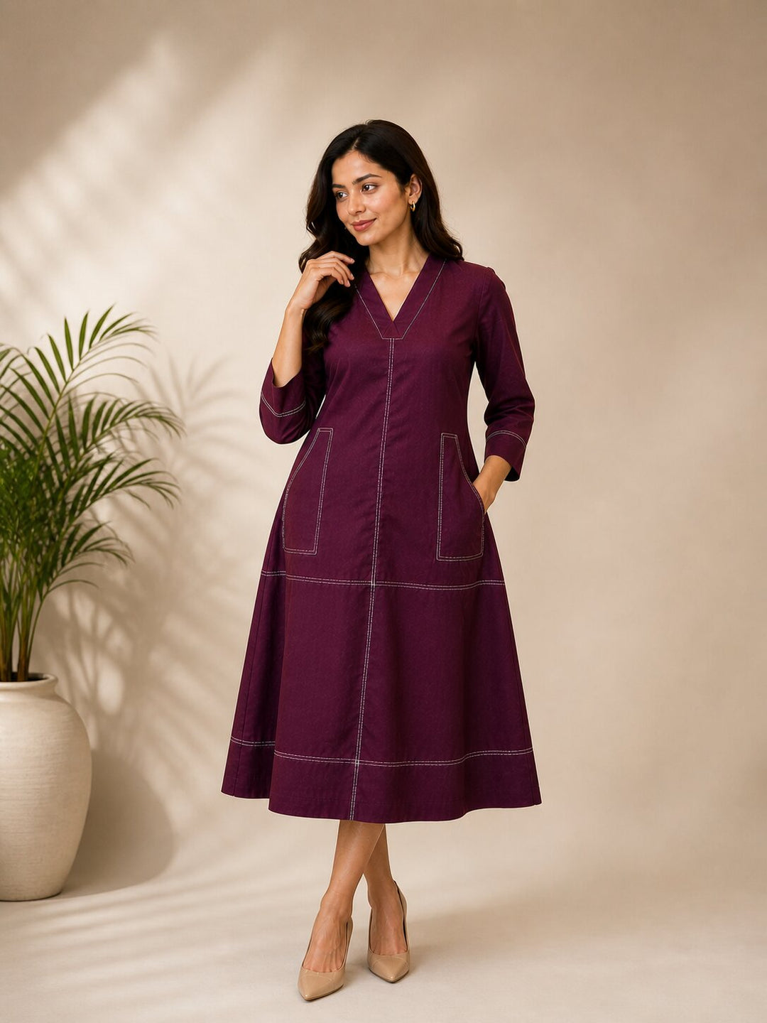 Akshara garnet cotton dress
