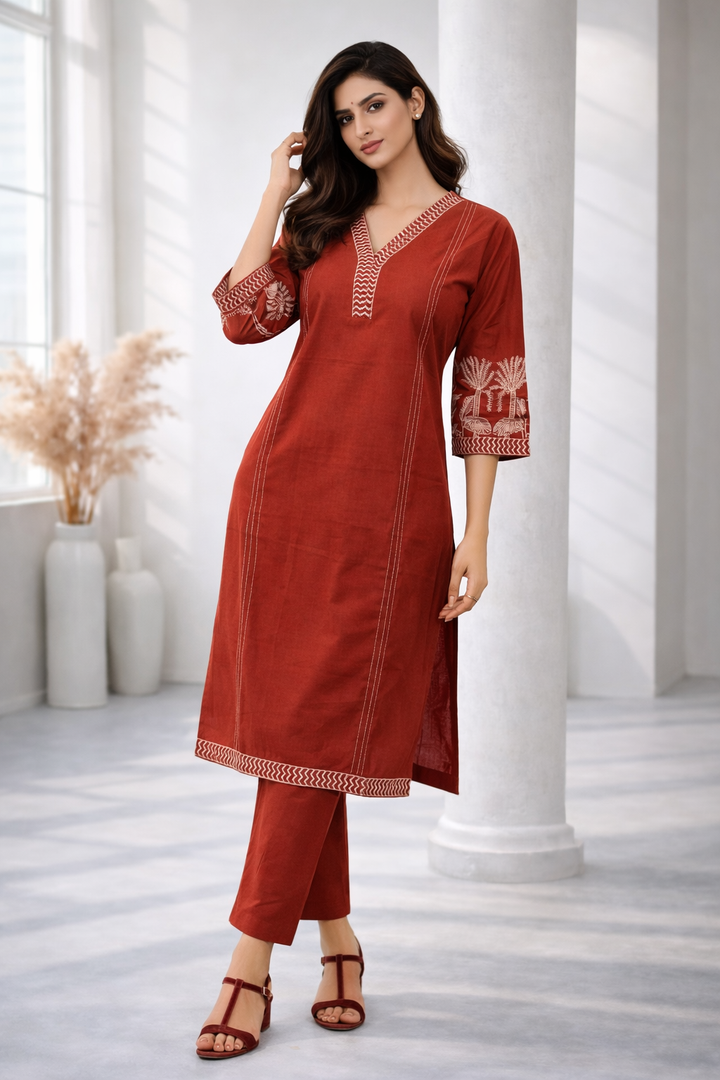 Mohini Brick Embroidered Kurta Pant Set