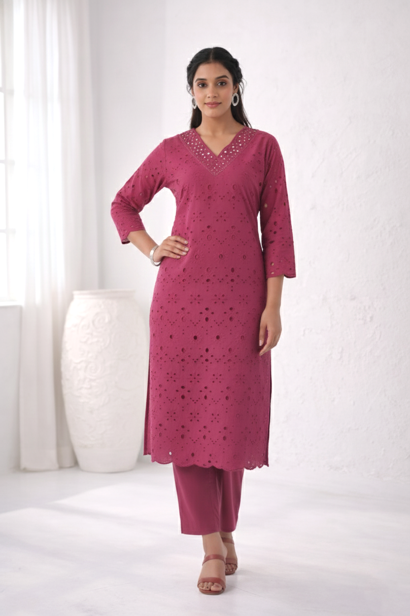 LIPIKA ORCHID SCHIFFLI COTTON CO-ORD SET