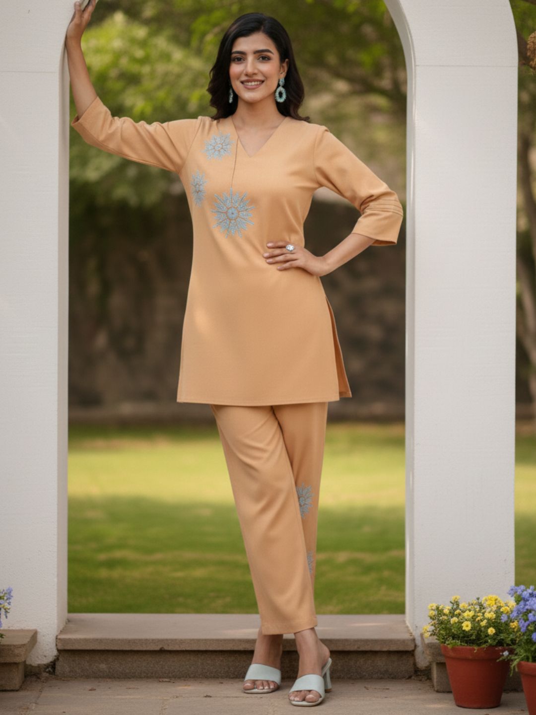 Raftar Tan Embrodiery Co-ord Set