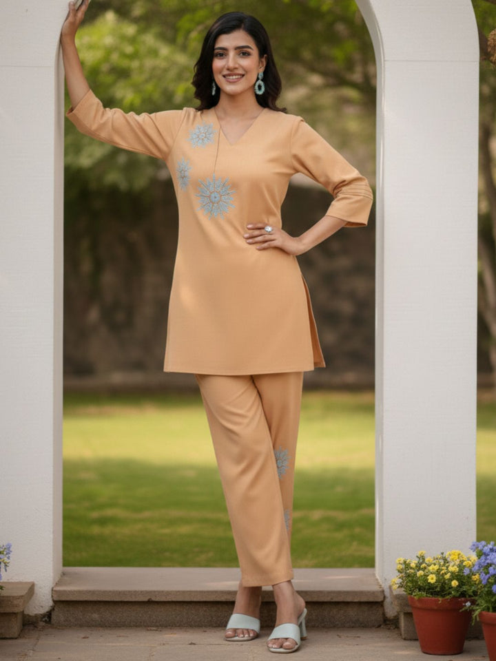 Raftar Tan Embrodiery Co-ord Set