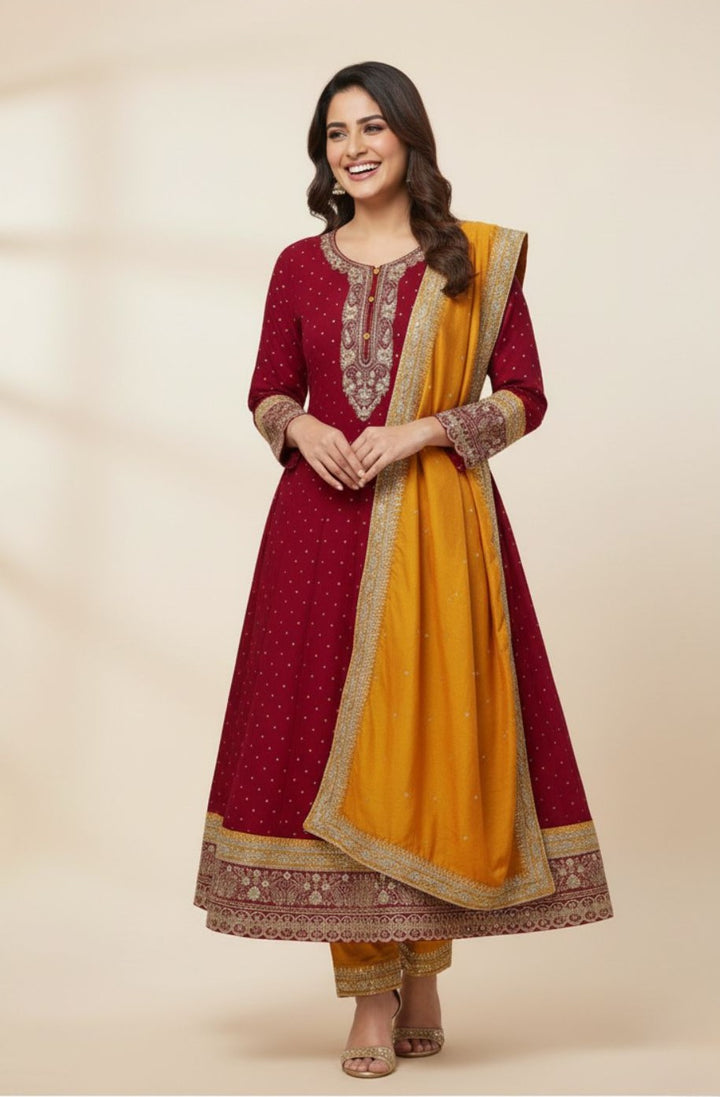 Shanti Carmine Full Work Suit Set