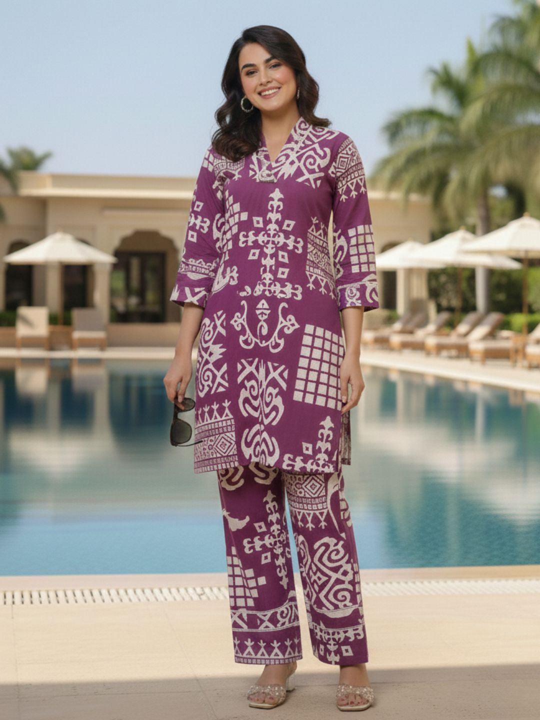 Hardik Purple printed cotton co-ord set