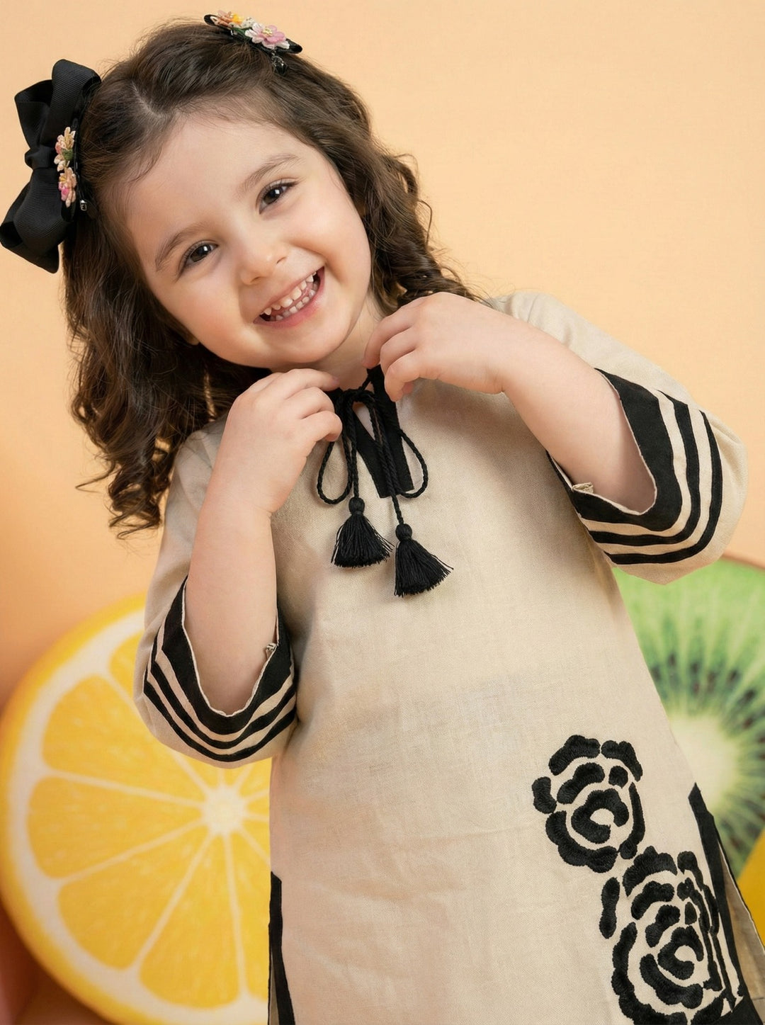 Joy tan cotton kids kurta pant set