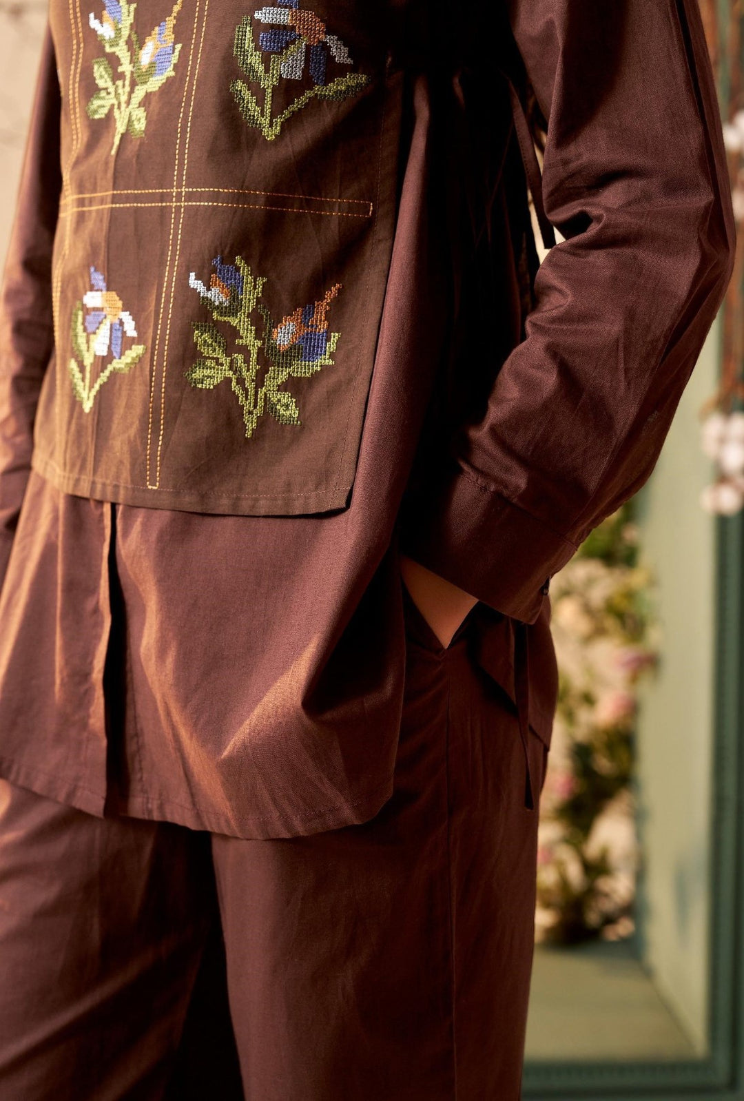 Tisca Mulberry embroidery co-ord set