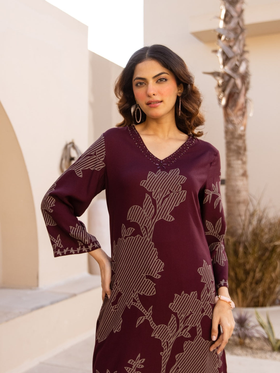Karen cabernet printed kurta pant set