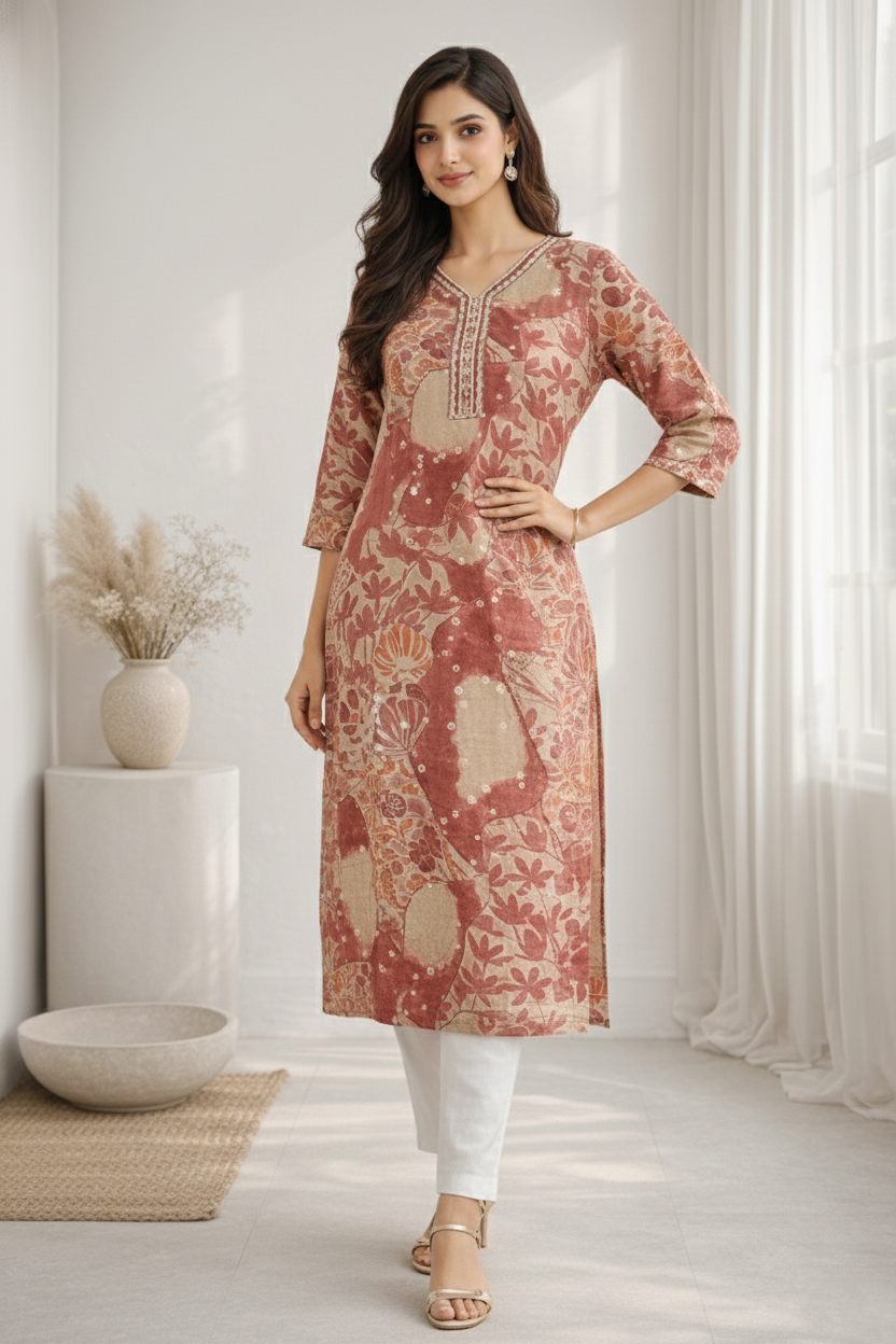 Barnali Sepia Printed Work Kurti