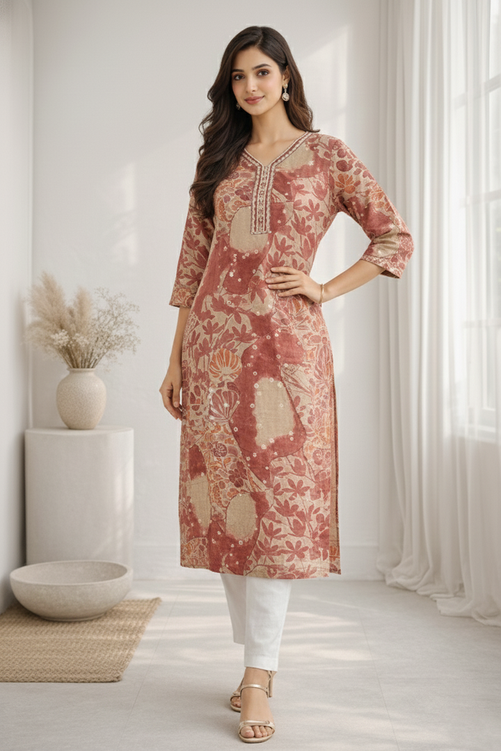 Barnali Sepia Printed Work Kurti