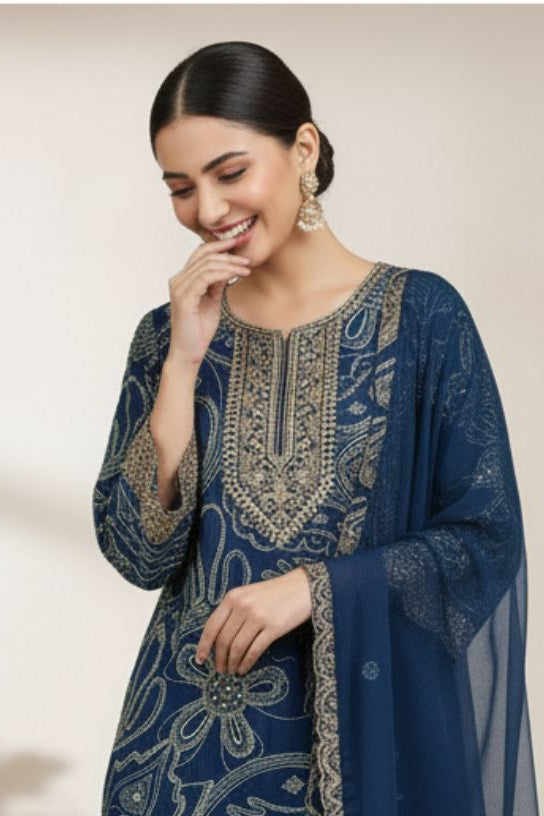 Shanti Midnight Printed Work Suit Set