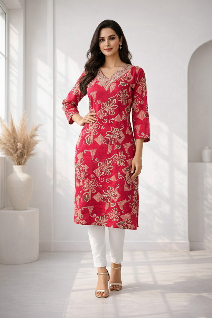 Barnali Cardinal Printed Work Kurti