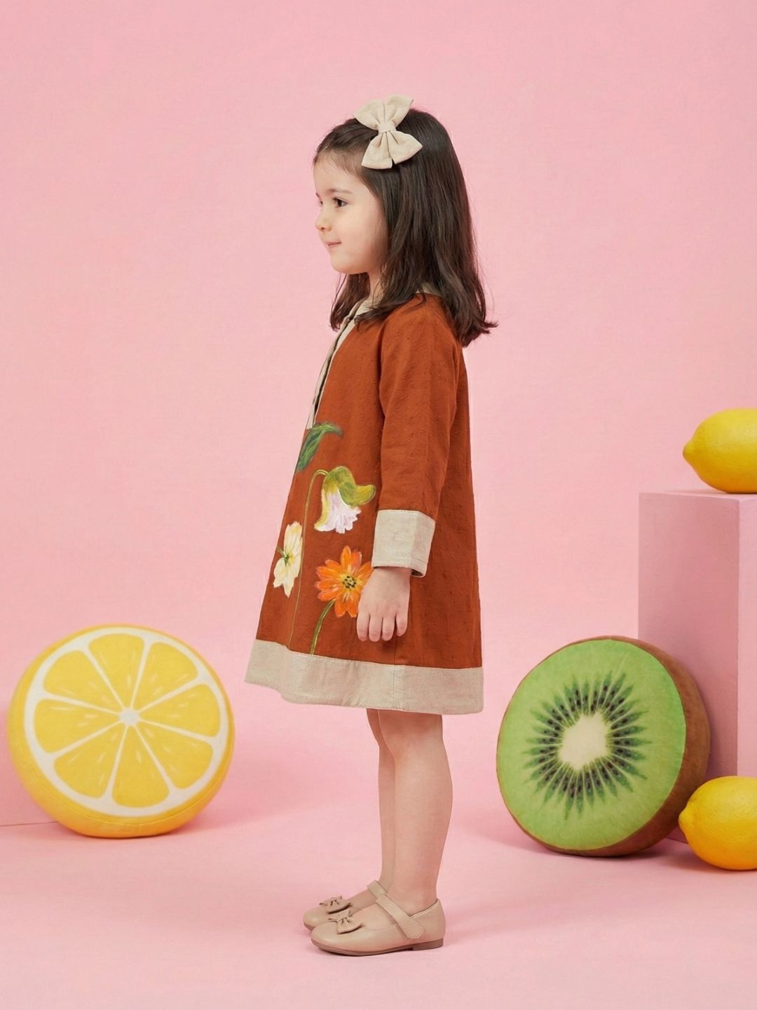Joy tangerine embroidery cotton dress