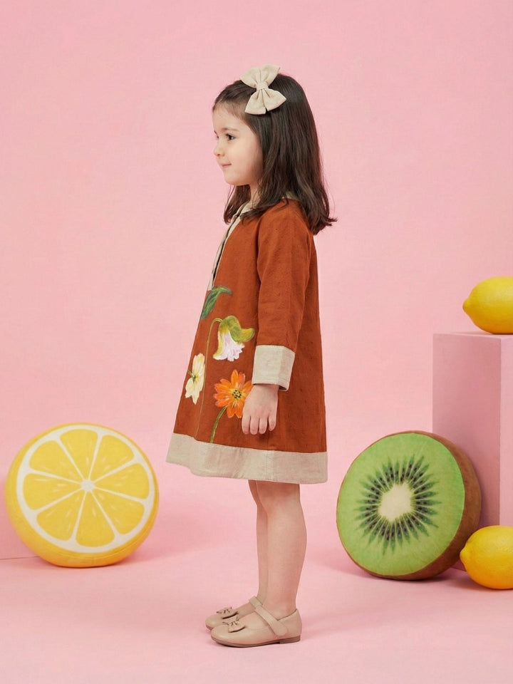Joy tangerine embroidery cotton dress