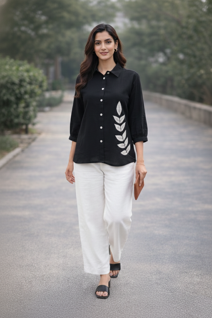 Anvika Onyx Cotton Applique Shirt