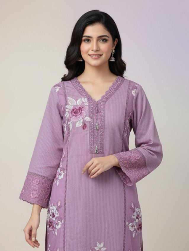 Mahi Lavender Lace Work Suit Set