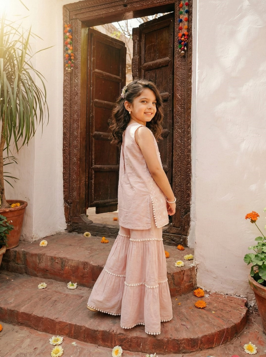 Joy taffy embroidery kids cotton suit set